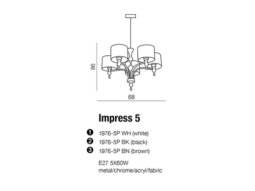 Люстра AZzardo IMPRESS 5 AZ1007 (LW9003-1-CH )