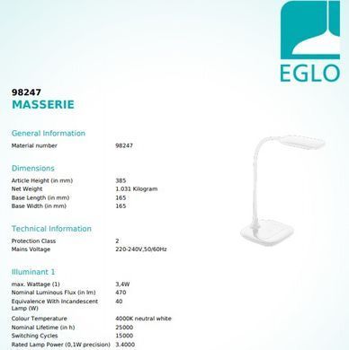 Настольная лампа Eglo MASSERIE 98247
