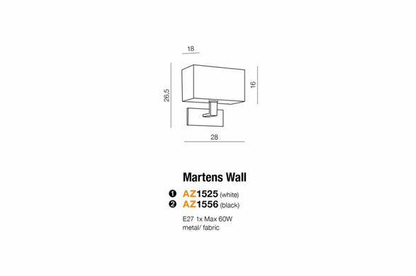 Бра AZzardo MARTENS AZ1525 (MB2251-B-E27-WH )