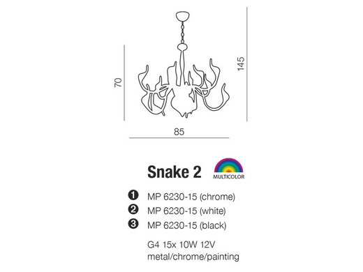 Люстра AZzardo SNAKE 2 AZ0172 (MP6230-15-WH )