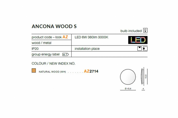 Настінний світильник AZzardo ANCONA WOOD S AZ2714