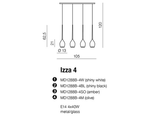 Люстра AZzardo IZZA 4 AZ0100 (MD1288B-4-SBK )