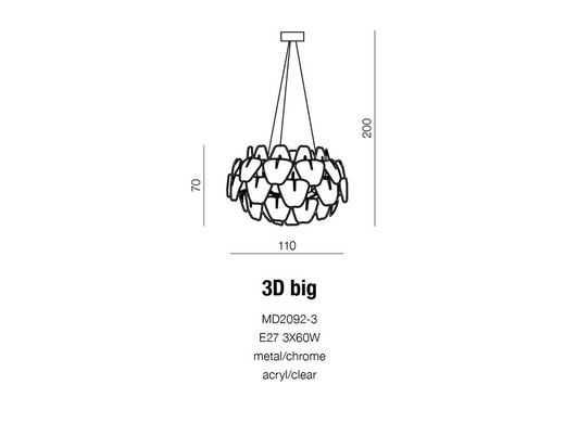 Люстра AZzardo 3D AZ0342 (MD2092-3-CH-CL )